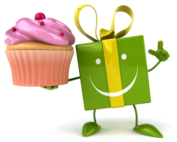 Lustiges Geschenk mit Cupcake — Stockfoto