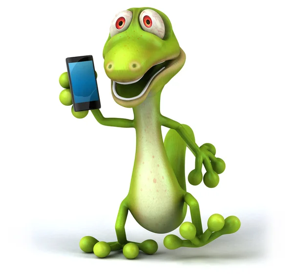 휴대 전화와 함께 재미 있는 도마뱀 — 스톡 사진