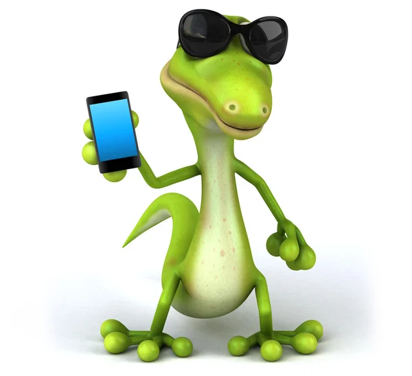 Fun lizard with cell phone — Stock Photo, Image