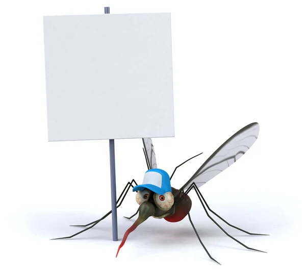 Cartoon divertido Mosquito e placa em branco — Fotografia de Stock