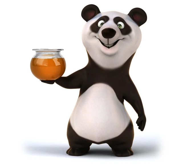 Fun panda with jar of honey — Stock Photo, Image