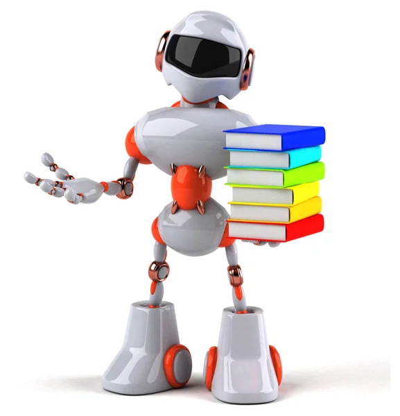 Робот зі стопкою книг — стокове фото