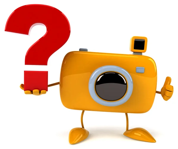 Fun camera with question mark — Stock Photo, Image