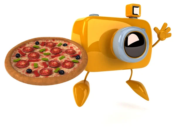 Leuke camera met pizza — Stockfoto