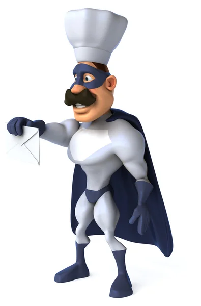 Fun superhero chef with letter — Stock Photo, Image