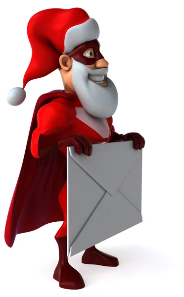 Leuk Santa Claus superheld met letter — Stockfoto