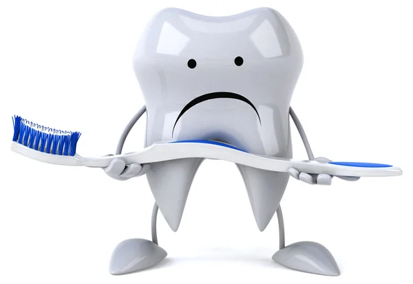 Cartoon tooth with toothbrush — Stock Photo, Image