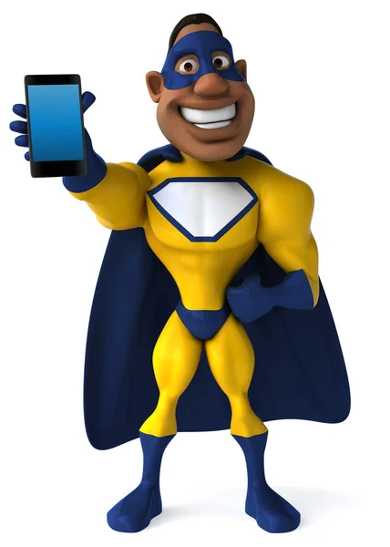 Fun superhero with smart phone — Stock Photo, Image