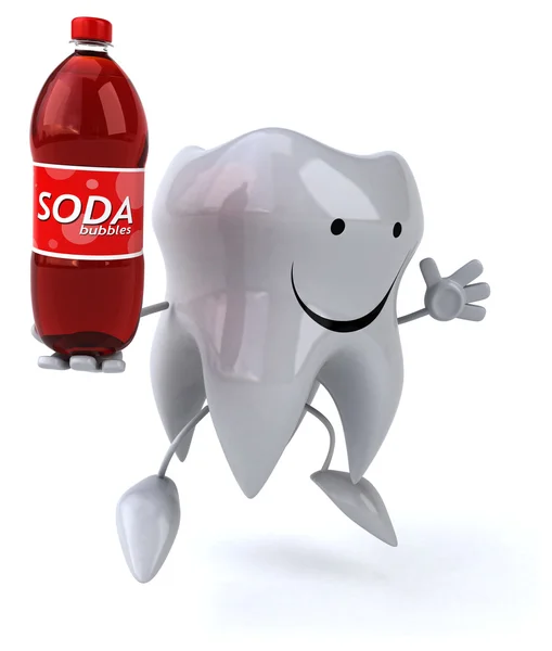 Fun tooth with bottle of soda — Stock Photo, Image