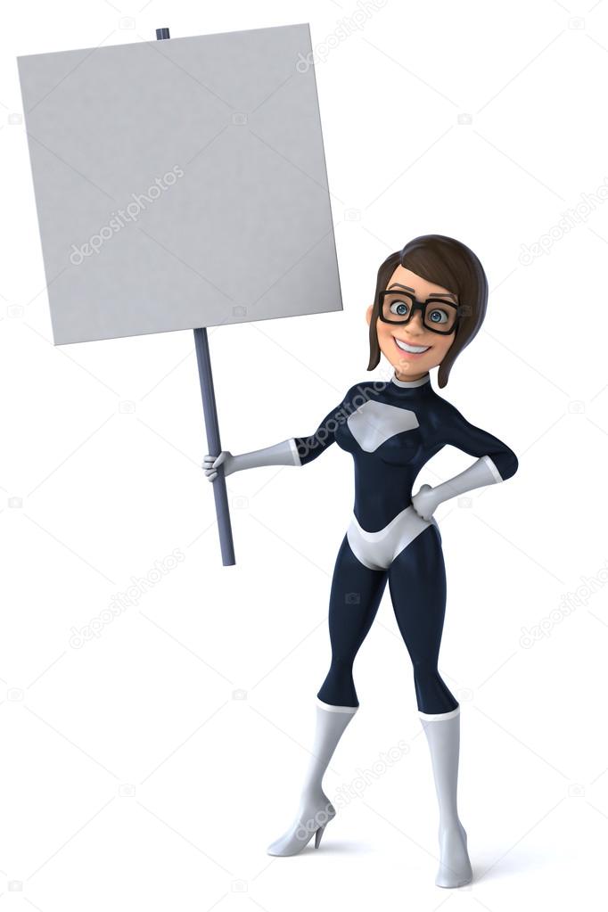 Fun superhero female with blank board