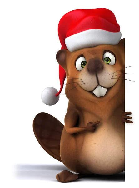 Fun beaver in Santa's hat at blank board — Stock Photo, Image