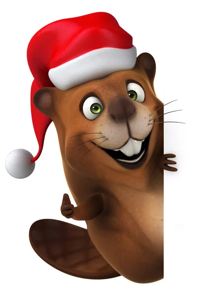 Fun beaver in Santa's hat at blank board — Stock Photo, Image