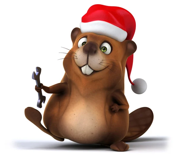 Fun beaver in Santa's hat with tool — Stock Photo, Image