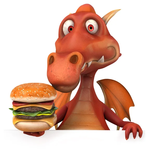 Divertente drago con hamburger — Foto Stock