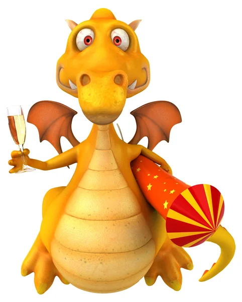 Fun dragon with glass of champagne — Stock Photo, Image