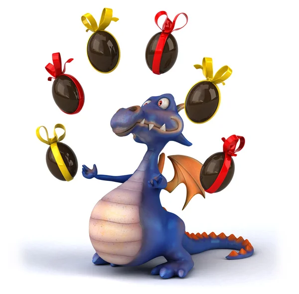 Fun dragon with Easter eggs — Stock Photo, Image