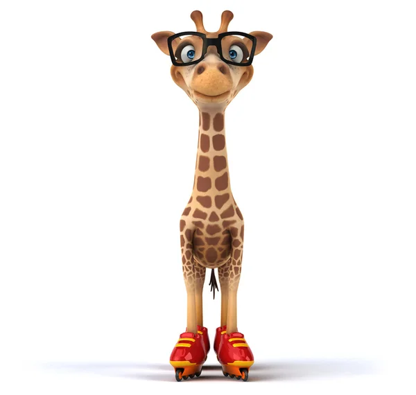 Fun giraffe in glasses on roller skates — Stock Photo, Image