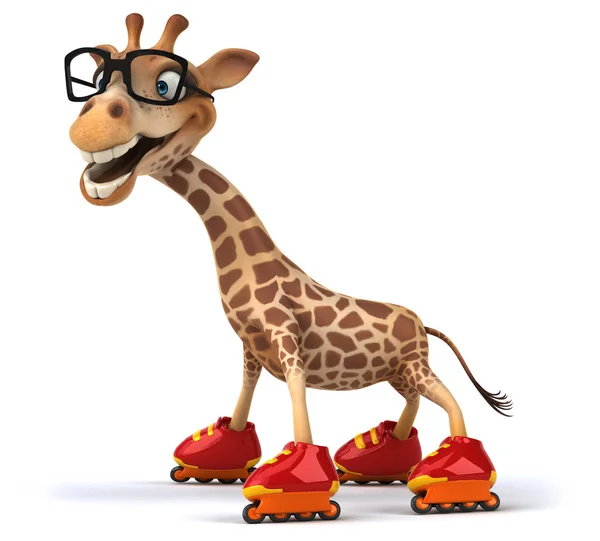 Girafe amusante dans des lunettes sur patins à roulettes — Photo