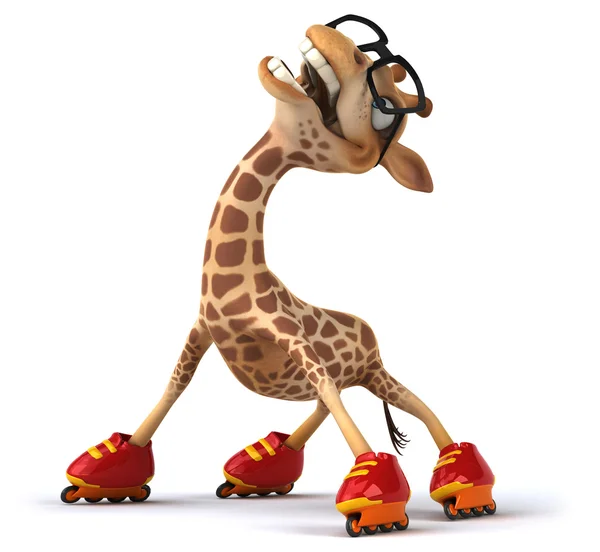 Zabawne żyrafa w okularach na rolkach — Zdjęcie stockowe