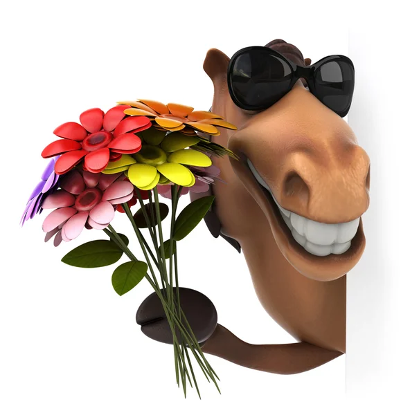 Cheval amusant avec des fleurs — Photo