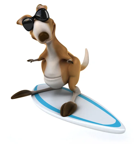 Funny kangaroo on surfing board — Stock Photo, Image