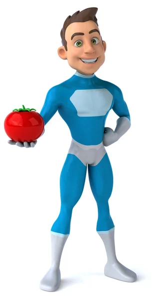 Morsom superhelt med tomat – stockfoto