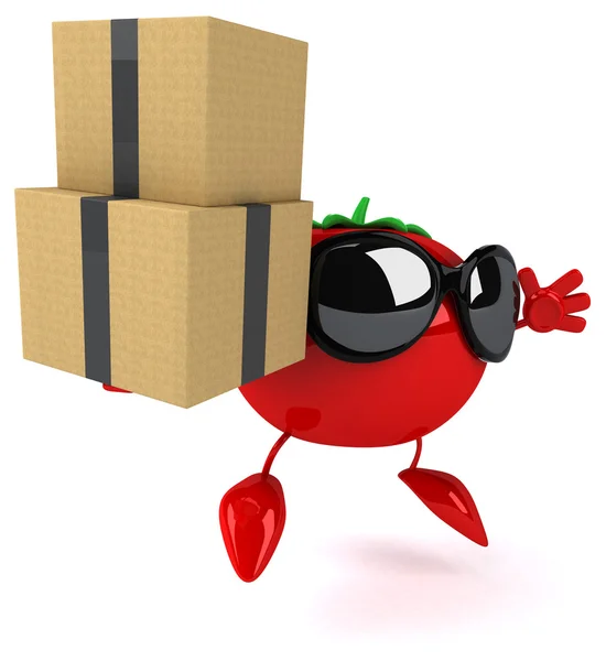 Divertido tomate con cajas —  Fotos de Stock