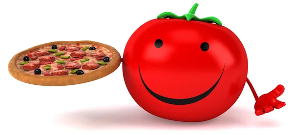 Fun tomato with pizza — Stock Photo, Image