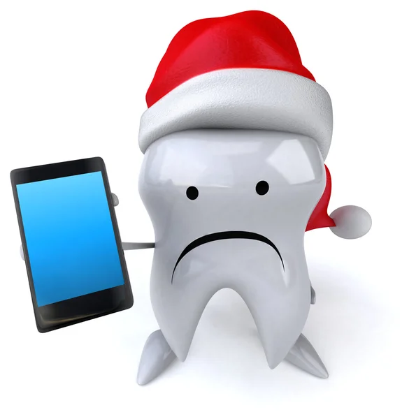 Карикатурный зуб со смартфоном — стоковое фото