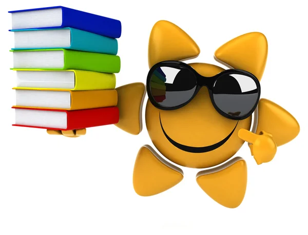 Fun sun with stack of books — Stock Photo, Image