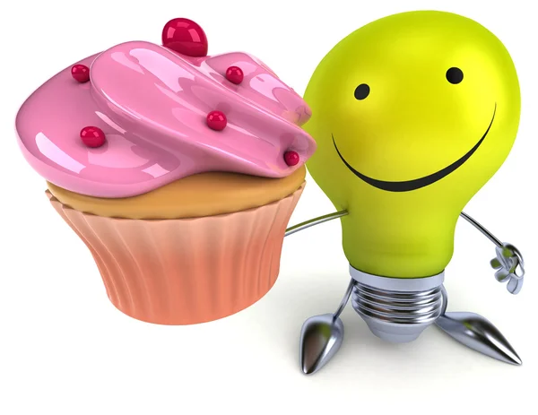 Kul glödlampa med cupcake — Stockfoto