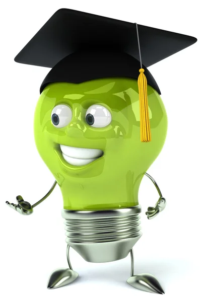 Light bulb illustration in square academic cap — Stock Photo, Image