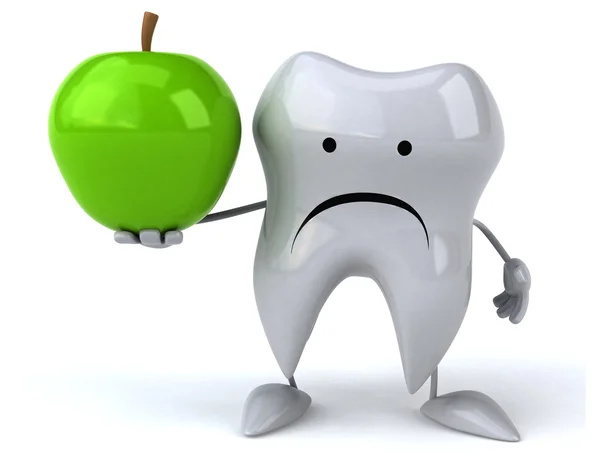 Fun tooth with green apple — Stock Photo, Image
