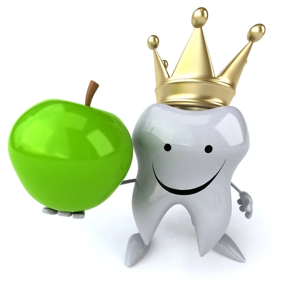 Веселый зуб с зеленым яблоком — стоковое фото