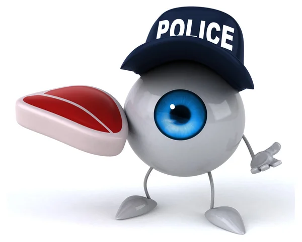 Fun eye in police hat with steak — Stock Photo, Image