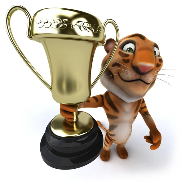 Divertente tigre con trofeo d'oro — Foto Stock