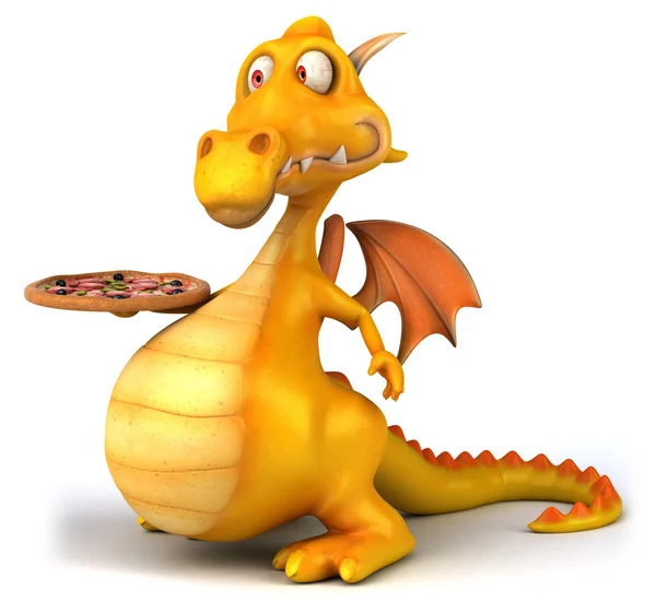 Dragón divertido con pizza —  Fotos de Stock