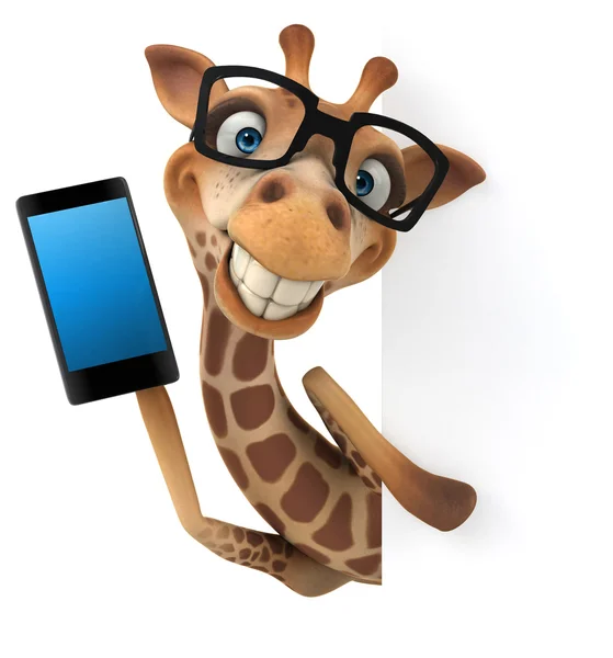 Girafe amusante avec téléphone intelligent — Photo