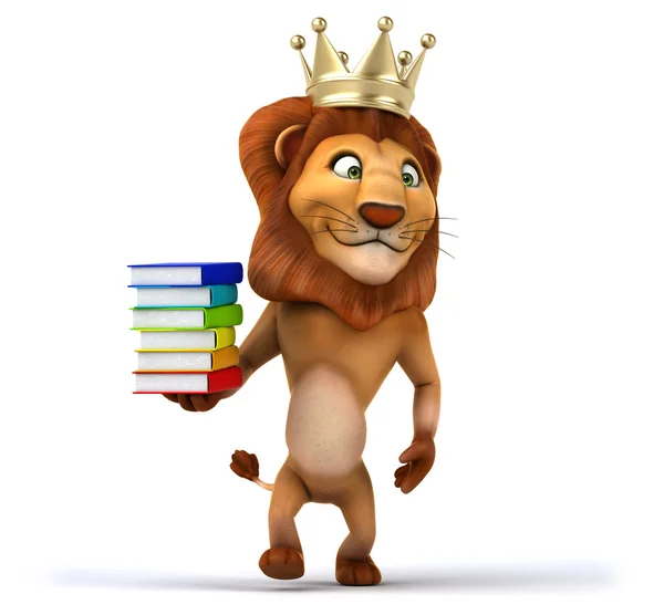 Fun lion with books — Stock Photo, Image