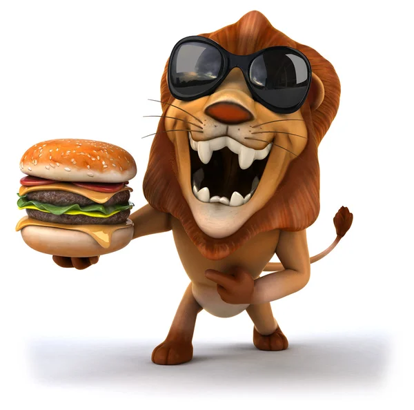 バーガー楽しいライオン — ストック写真