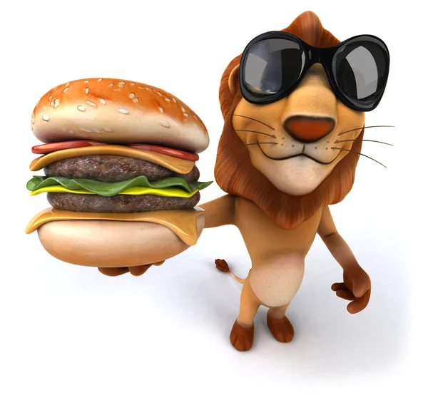 Fun lion with burger — Stock Photo, Image