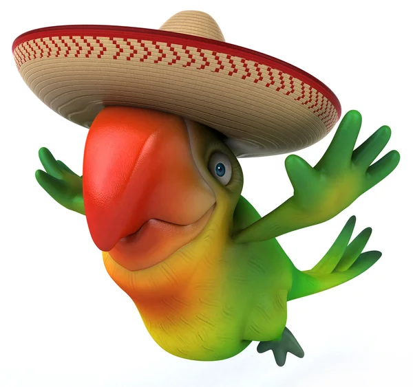 Zábavné papoušek v sombrero klobouk — Stock fotografie