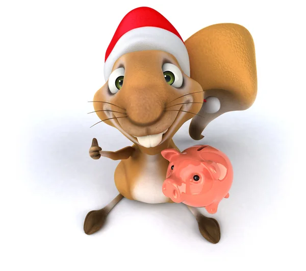 Leuk eekhoorn in kerstmuts met piggy bank — Stockfoto