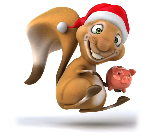 Divertente scoiattolo in cappello di Babbo Natale con salvadanaio — Foto Stock