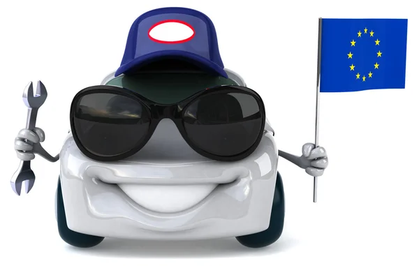 Fun car with flag of Europe — Stock Photo, Image