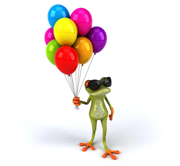 Spaßfrosch mit Luftballons — Stockfoto