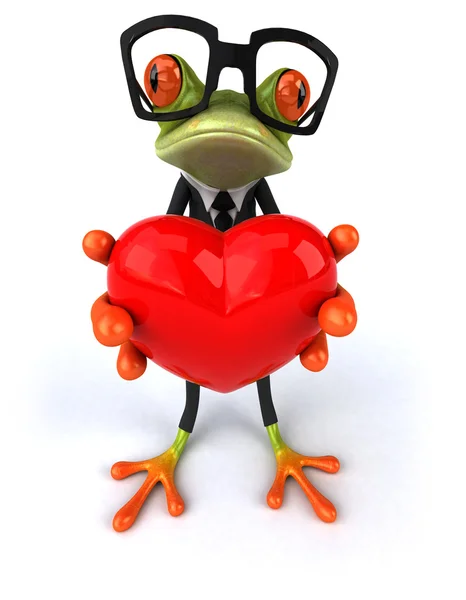 Kurbağa kırmızı kalp ile eğlenceli bir — Stok fotoğraf