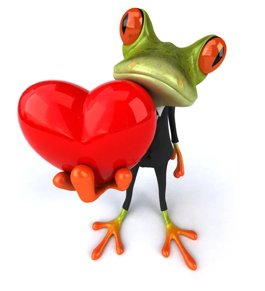 Fun frog with red heart — Stock Photo, Image