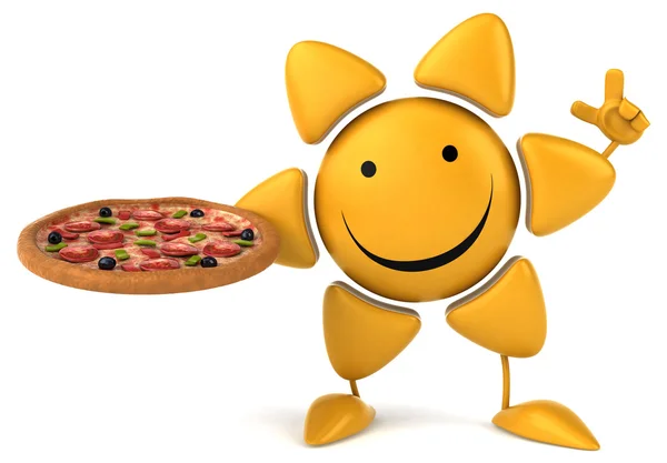 Divertido sol con pizza — Foto de Stock