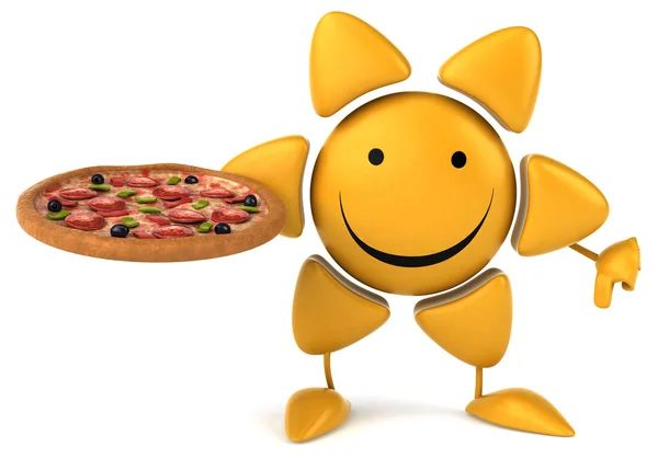 Divertido sol con pizza — Foto de Stock